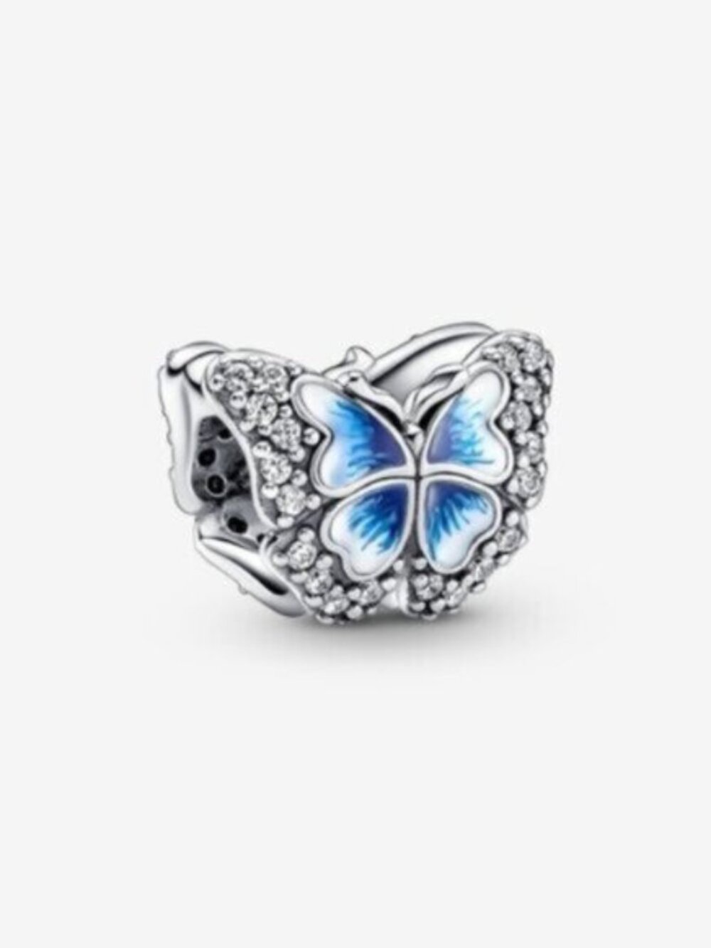 Pandora Blue Butterfly Silver Charm with Clear Stones